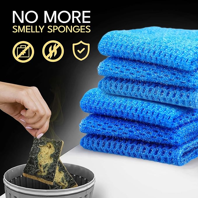Non Scratch Dish Scrubbers for Cleaning Dishes (3PK) - Reusable Kitchen Sponge - Replace Dish Sponges for Washing Dishes - Best Household Scrubbing Pad & Alternative Dishwashing Scrub Pads Supplies