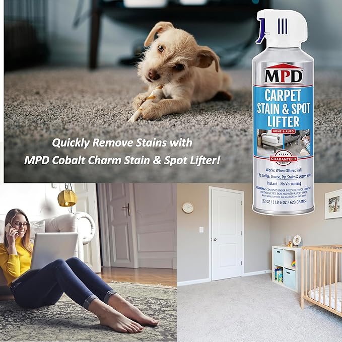 MPD Cobalt Charm Carpet Stain & Spot Lifter – 22 oz Aerosol | Instant Stain Removal for Oil, Water-Based Stains, Grease, Coffee, Wine, Blood, Urine & More (1 Pack)