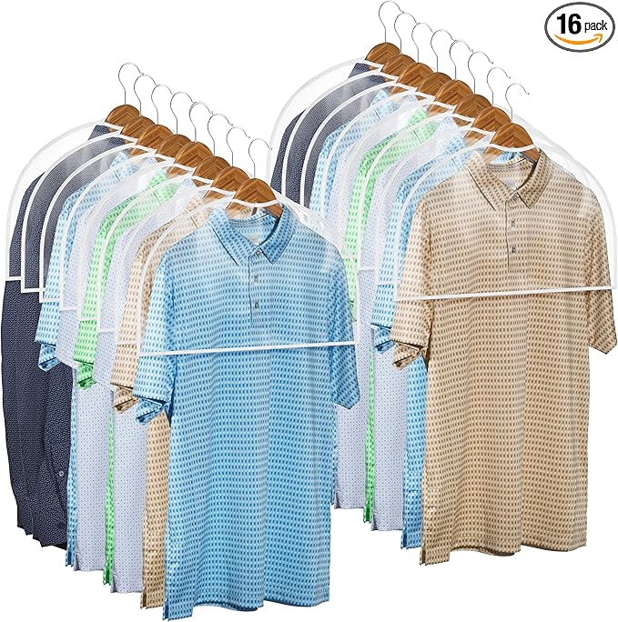 Handy Laundry Clear Vinyl Shoulder Covers - Set of 16 Garment Protectors Keep your Suits, Dresses, Blouses, & Dust Free - Protect and Store your Clothing while In and Out of Season