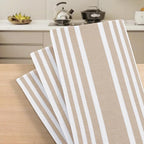 Homaxy Premium Kitchen Towels 18”x 28”, Large Cotton 380 GSM Kitchen Hand Towels, Stripe and Terry Dish Towel, Highly Absorbent Tea Towel Set with Hanging Loop, 6 Pack, Khaki