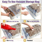 HIBAG Vacuum Storage Bags, 10-Pack Vacuum Seal Bags for Clothing Clothes, Space Saver Bags (2 Jumbo, 2 Large, 2 Medium, 2 Small, 2 Roll-up) with Pump (10-Combo)