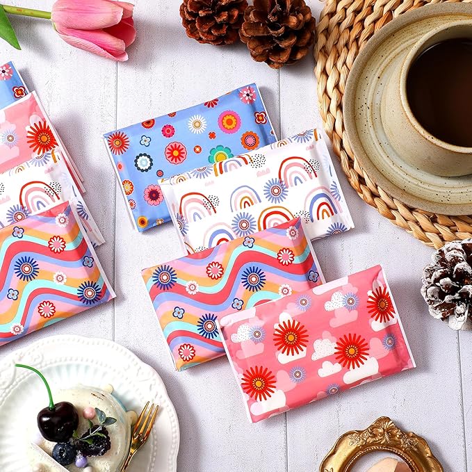 PerKoop 100 Pack Pocket Tissues Travel Slim Packs Small Facial Tissues Wallet Size Toilet Paper for Travel Guest Wedding Supplies, 4 Styles(Artsy Flowers)