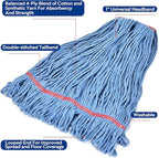 Matthew Cleaning 24oz Heavy Duty Mop Head Commercial Replacement for General and Floor Cleaning, Wet Industrial Blue Cotton Looped End String Head Refill (Pack of 6) Blue