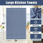 Homaxy Premium Kitchen Towels(18”x 28”, 8 Pack), Large Cotton Kitchen Hand Towels, Flat and Terry Dish Towels, 380 GSM Highly Absorbent Tea Towel Set with Hanging Loop, Navy Blue
