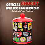 Silver Buffalo Chucky and Tiffany Sticker and Badges Pattern Ceramic Cookie Snack Jar (Large)