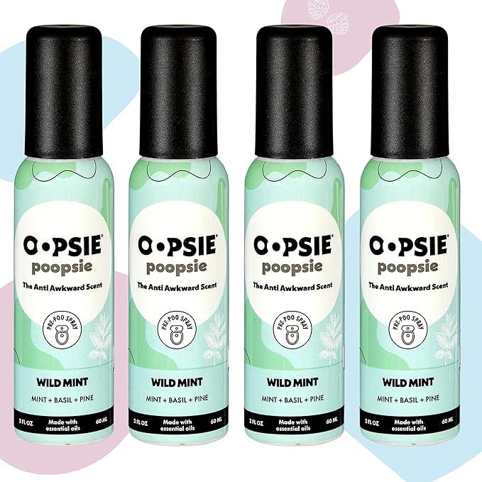 OOPSIE POOPSIE - Wild Mint - Before & After You Go Toilet Spray 2oz - Portable Odor Eliminator - 4 Pack