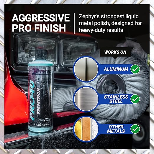 Zephyr Pro-40 The Perfect Metal Polish. for Chrome, Stainless Steel, Aluminum, Brass, Copper, Silver and Magnesium. Made in U.S.A. (16oz)