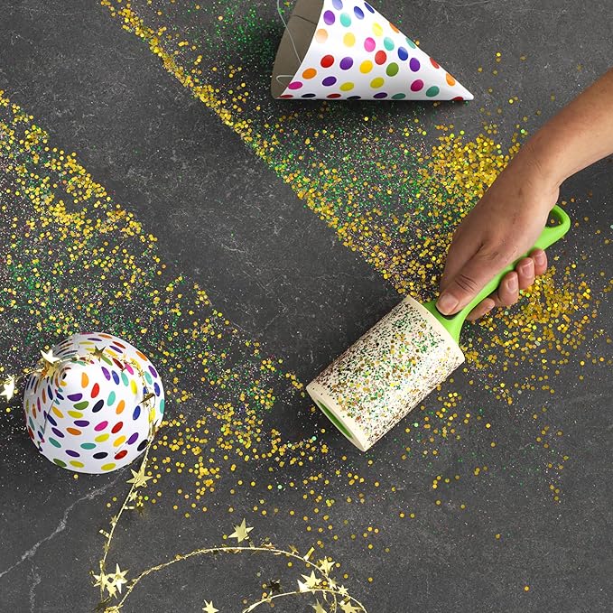 Evercare Pet Hair Lint Rollers All Purpose Use 100 Easy-Tear Sheets Per Roll Reusable Sticky Roller Pets Cat & Dog Hair Remover Contoured Handle For Furniture Clothing & Cars, Set of 2, Green