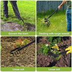 INFLATION Heavy Duty Metal Gardening Weed Puller Tool 4 Tines Prong 2-in-1 Herb Stripper Yard Rake for Women Kids Men Garden Grandpas Weeder 32-62 inch Long Adjustable Handle