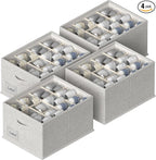 FHSQX 4 Pack Shoe Organizer for Closet,Foldable Shoe Organizer,Fits up to 48 Pairs,Storage Containers With Bottom Support for Shoes (Light Grey, (16.5 * 12.6 * 9.5) x4)