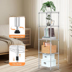 M MZG 5 Tiers Shelf Metal Storage Shelves Wire Rack Closet Organizers with Wheel for Garage Kitchen Bathroom Laundry Chrome 11.8" D x 17.7" W x 55" H