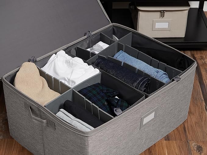 Covermates Keepsakes - Adjustable Zip-Top Storage Box - Configurable FlexGrid Compartments - Heavy Duty Polyester- Reinforced Handles - Stackable Design - Indoor Storage, Grey Heather