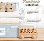 Trapezoid Storage Bins – 12"x12"x10"x 4" Closet Shelf Organizer & Baskets, Fabric Storage Baskets, Collapsible Organizer Boxes for Towels, Baby Clothes, Spring Wardrobes – Light Blue, 3 Pack