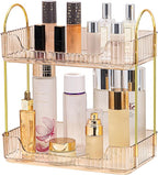 Akinbas 2 Tier Bathroom Organizer Countertop Makeup Perfume Tray Skincare Organizer for Bathroom Dresser Vanity (Gold)