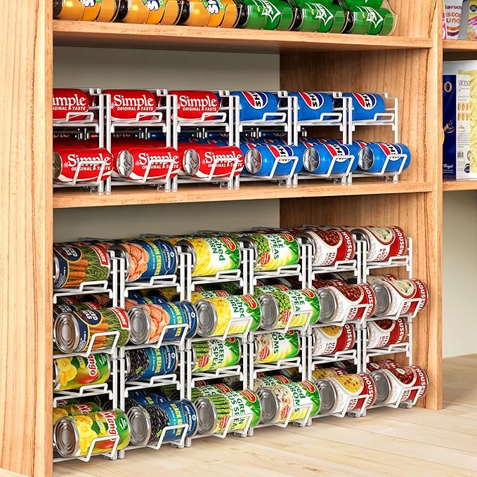 Simple Houseware Stackable Beverage Soda Can Dispenser Organizer Rack, White - 2 Pack