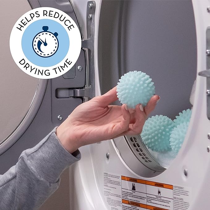 Reusable Laundry Dryer Balls, Plastic Anti-Static Fabric Softener, Reduces Wrinkles, Sustainable Cleaning Supplies, Essential Washing & Drying Aid for Soft, 6 Pack, 2.36 in (Sky Blue/Purple)