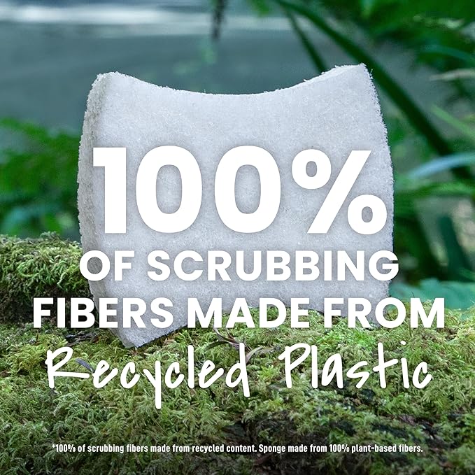 Scotch-Brite Greener Clean Non-Scratch Scrub Sponge, Sponge for Washing Dishes, Cleaning Kitchen, Superior Performance and Made with Sustainable Materials, Dishwasher Safe, 3 Scrub Sponges
