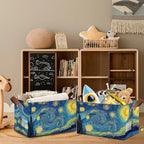 Starry Night Moon Storage Basket with Handles,Collapsible Rectangle Organizer Bin for Room Decoration Books Box Baskets 17x11.5x10Inch