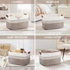 86L Extra Large Laundry Basket with Leather Handles for Living Room Storage, Woven Rope Baskets for Blanket, Kids Toy, Gifts, Wicker Hamper for Bedroom Dirty Clothes, 24"x16"x14" Dark Brown