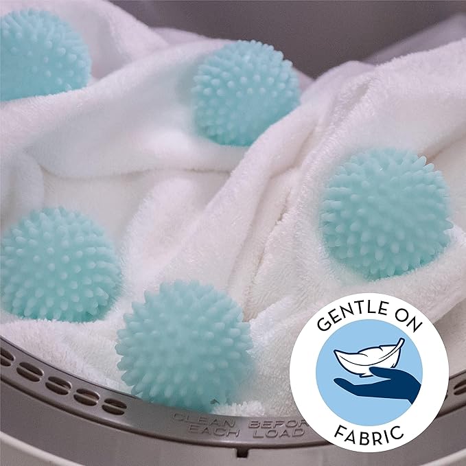Reusable Laundry Dryer Balls, Plastic Anti-Static Fabric Softener, Reduces Wrinkles, Sustainable Cleaning Supplies, Essential Washing & Drying Aid for Soft, 6 Pack, 2.36 in (Sky Blue/Purple)
