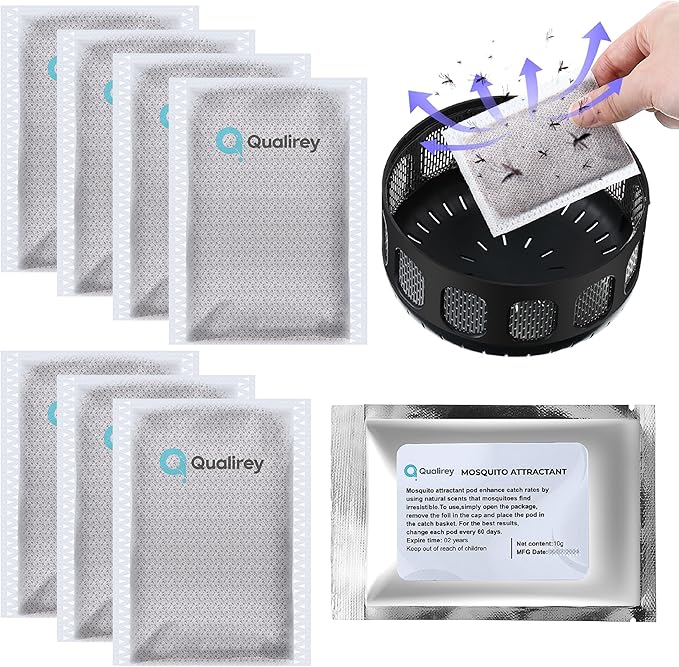 Qualirey 8 Pack Mosquito Attractant in Bulk, Lure for Bug Zapper Bait Refill Compatible with All Mosquito Trap Enhances Catch Rates for Indoor Outdoor Traps, Safe and Long Lasting