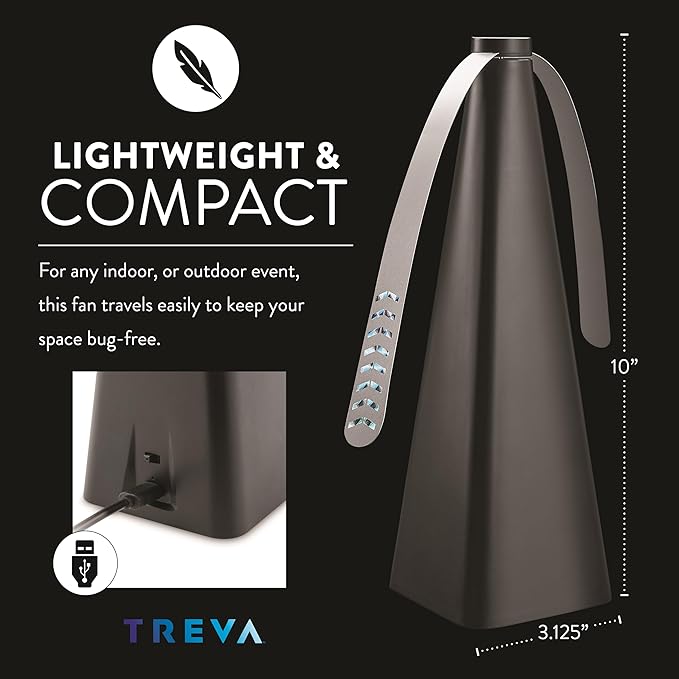 Treva Rechargeable Bug Fan Fly Deterrent with Holographic Blades to Clear Bugs, Mosquitoes, and Flies