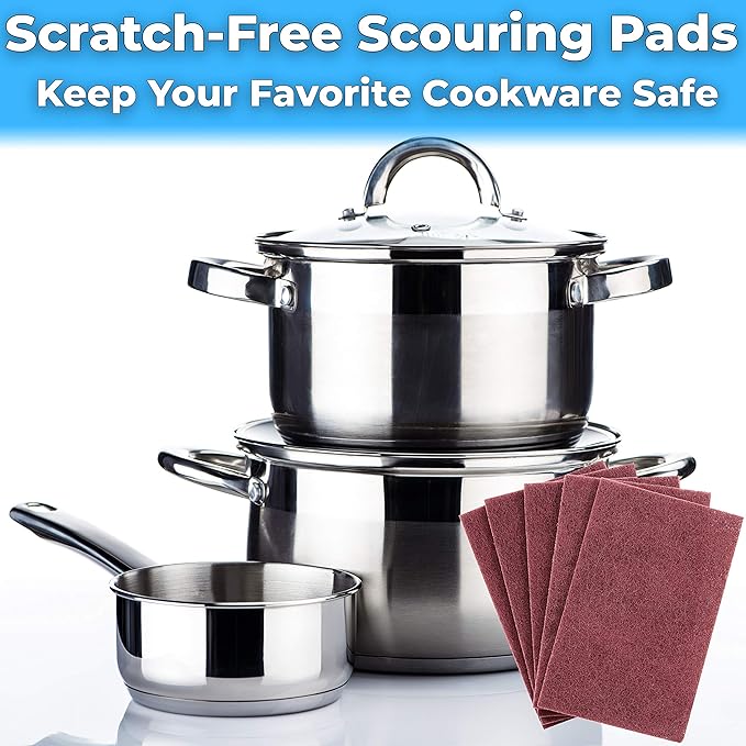 Heavy Duty XL Red Scouring Pads. 6x9 in 5 Pack of Scrubber Tools for Cleaning Stainless Steel Pots, Pans, Grills and Griddles. Extra Large Pad for Outdoor Use on Railings and Tiles.