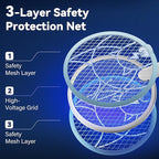 Electric Fly Swatter Racket, 2 in 1 Mosquito Bug Zapper 4100V Handheld Mosquito Killer with 1800 mAh Rechargeable Battery, Purple Light and 3-Layer Safety Mesh for Indoor Outdoor Blue