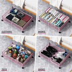 PHINOX Under the Bed Storage Containers with Wheels, Under Bed Storage, Under Bed Shoe Storage Organizer Drawer, Tool-free Assembly Metal Underbed Storage Containers -Pink