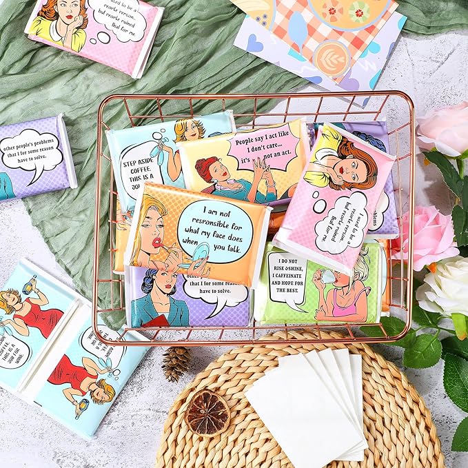 24 Packs Travel Size Tissue Pocket Slim Pack Facial 3 Ply Wallet Size Pocket Tissues for Travel Wedding Party Favors, 6 Styles(Office Lady)