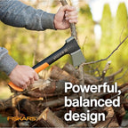 Fiskars X7 Small 14" Hatchet Axe with Sheath for Chopping Wood Kindling for Campfires while Outdoors & Camping, Insert-Molded Forged Steel Head, Low-Friction Blade, Shock Absorbing Handle & Non-Slip Grip