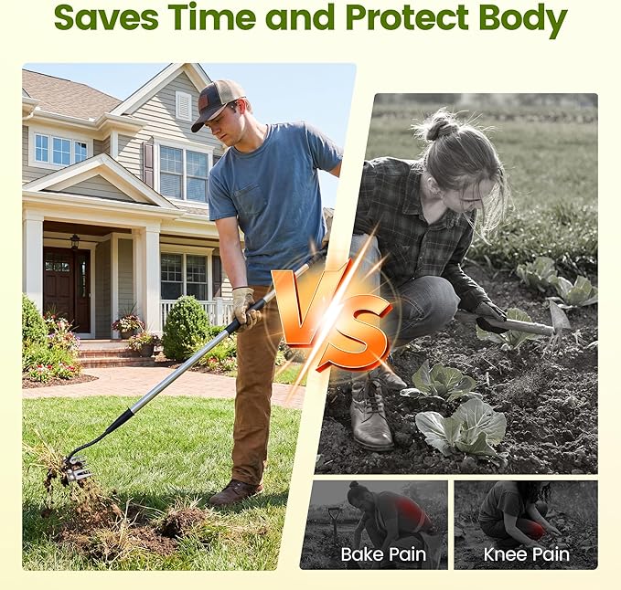 Iron Weeding Rake with Long Handle - Upgraded 5 Teeth Weed Puller Tool, Heavy Duty Manual Weeder Remover Tool for Weeding, Cultivating & Soil Aeration