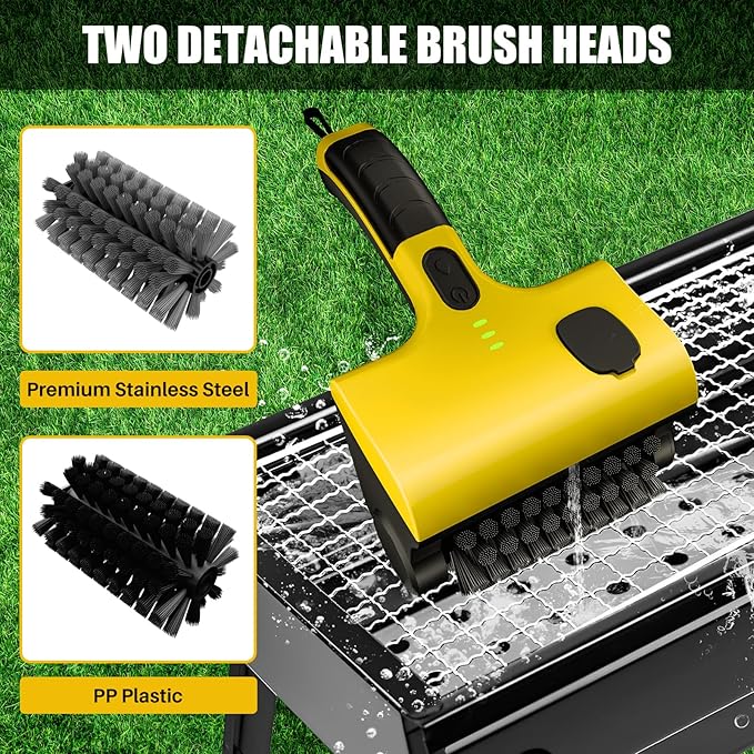 2 in 1 Electric Grill Brush, Rechargeable Barbecue Grill Cleaner with 2 Brush Heads, 360° Rotating Cleaning Brush Grill Accessories