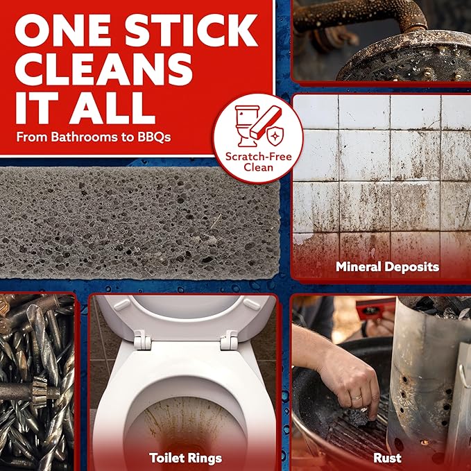 PUMIE Heavy Duty Pumice Scouring Stick (4 Pack) - Extra Strong Pumice Cleaning Stone for Bathroom, Kitchen, Grill - Scouring Stick for Cleaning Pool, Rust, Stains & Hard Water Rings