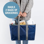 CleverMade EcoBasket 30L Collapsible Tote Basket 3 Pack – Reusable Grocery Tote That Stands Upright, Foldable Shopping Basket for Car Trunk Storage, Heavy Duty Utility Bag, 30 lb Capacity - Blue