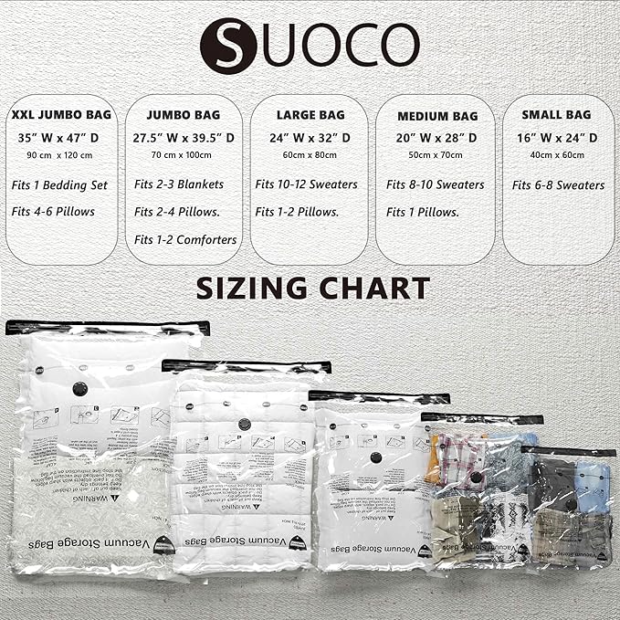 Vacuum Storage Bags, Compression Packing Space Saver Seal Bags for Clothing Bedding Comforters Blankets Pillows, 8 Jumbo