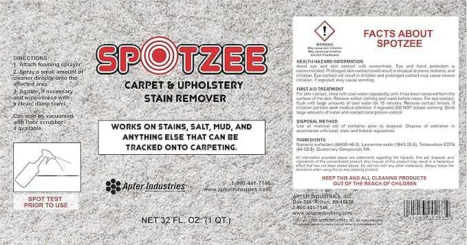 Spotzee Carpet Cleaner - Remove Anything Tracked Onto Carpet, spot cleaner, 32oz. (Pack of 2)