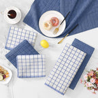 Homaxy Premium Cotton Kitchen Towels 16"x 28", Large Natural Ring Spun 390 GSM Dish Towels, Super Absorbent Terry Kitchen Hand Towels, Soft Tea Towel with Hanging Loop, Navy Blue Check Design, 8 Pack