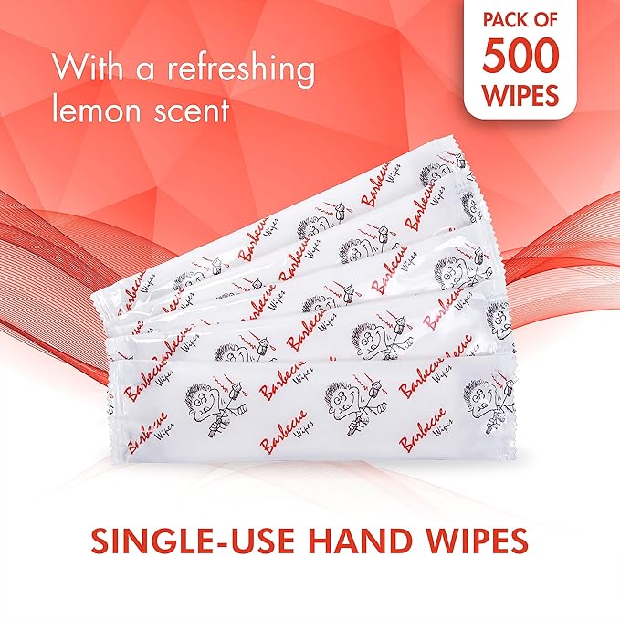 Diamond Wipes Pre-moistened Hand Wipes - “BBQ and Grill” Logo 10x8” Extra Thick Pack of 500 Individually Wrapped Wet Wipes For Cookouts, BBQs, Catering