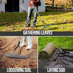 Thatch Rake - 15-Inch Wide Adjustable Handle Thatching Rakes, Adjustable Rake Head Weed Tool, Weed rake for Removing Dead Grass, Combing Lawn & Aerating Garden Soil