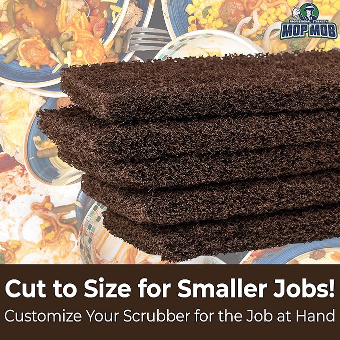 Heavy Duty XL Brown Scouring Pad 2 Pack. 10 x 4.5in Large Multipurpose Nylon Scrubbing Sponges. Clean Bathrooms, Kitchens, Counters and Floors to Erase Grime and Make Surfaces Sparkle