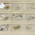 2 Pack Hanging Jewelry Organizer 80-Pocket Dual-sided Jewelry Storage for Earring Necklace Bracelet Ring Travel Holder, White and Beige