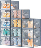 SIMPDIY Shoe Storage, 12 Pack X-Large Shoe Organizer for Closet, Shoe Boxes Clear Plastic Stackable Shoe Storage Boxes for Size 13