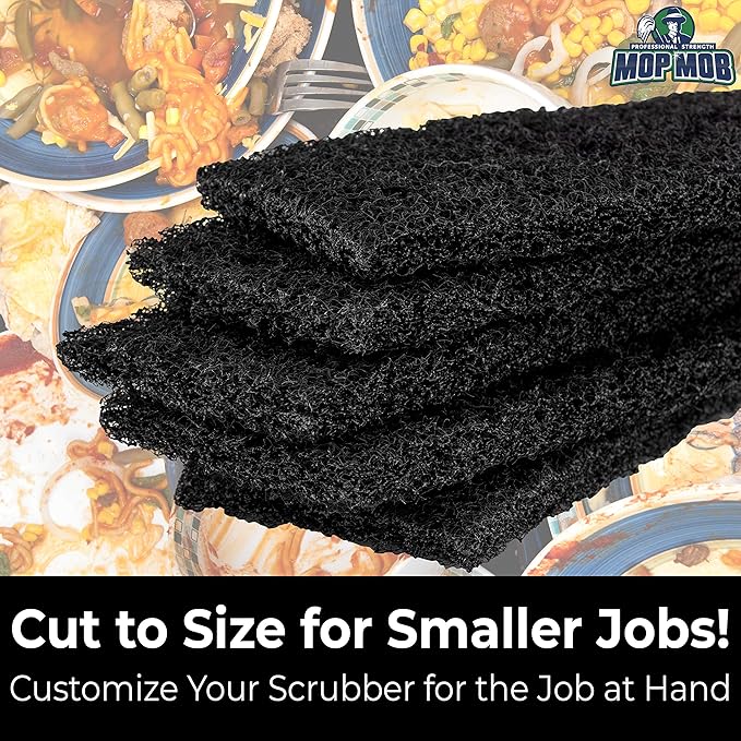 Heavy Duty XL Black Scouring Pad 5 Pack. 10 x 4.5in Large Multipurpose Nylon Scrubbing Sponges. Clean Bathrooms, Kitchens, Counters and Floors to Erase Grime and Make Surfaces Sparkle