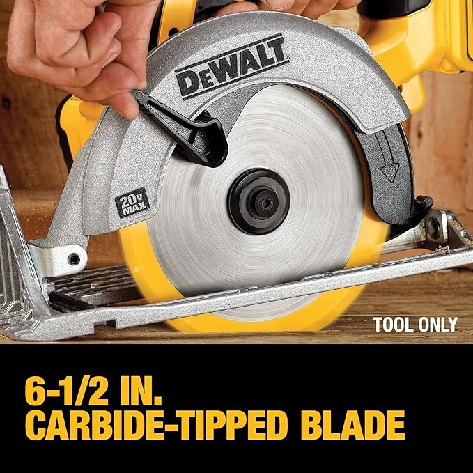 DEWALT 20V MAX Circular Saw, Cordless Sidewinder Style Portable, 6-1/2-Inch Blade, 5150 RPM, 0-50 Degree Bevel Capability, Battery Not Included (DCS391B)