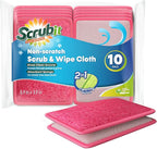 Scrub and Wipe Scrubbing Pads [10 Pack] – SCRUBIT Dual Sided Scouring Pad and Sponge - Reusable Kitchen Scrubbing Sponges for Dishes, Pots, Pans Utensils & Non-Stick Cookware (Pink)