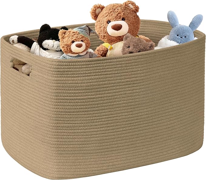 100L Extra Large Wicker Laundry Basket for Living Room Storage,Boho Woven Cotton Rope Baskets for Kids Toy,Gifts,Square Blanket Hamper for Bedroom Dirty Clothes,Jute