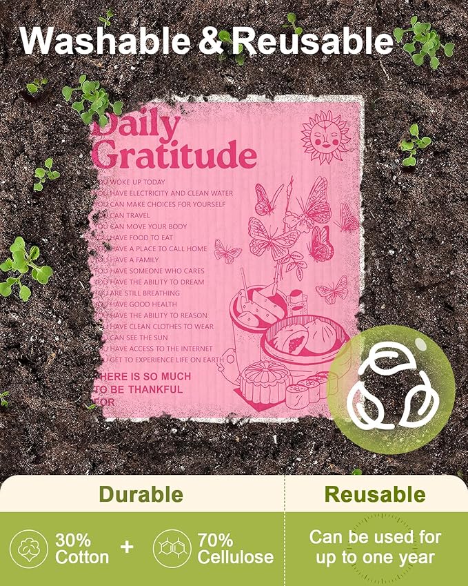 6 Pack Swedish Dishcloths for Kitchen - Reusable Dish Cloths for Washing Dishes Absorbent Cute Funny Kitchen Towels Cleaning Sponge, Positive Words