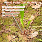 Wooden Handle Dandelion Weeder Tool - Polished Stainless Steel Dual - Forked Head Dandelion Weeder Puller Tool for Planting, Weeding, Flower & Vegetable Care with Nylon Nitrile Coated Gloves