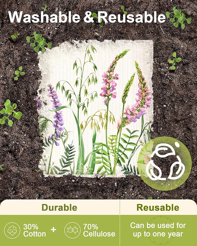 6 Pack Swedish Dishcloths for Kitchen - Reusable Dish Cloths for Washing Dishes Absorbent Cute Funny Kitchen Towels Cleaning Sponge, Lavender Flower